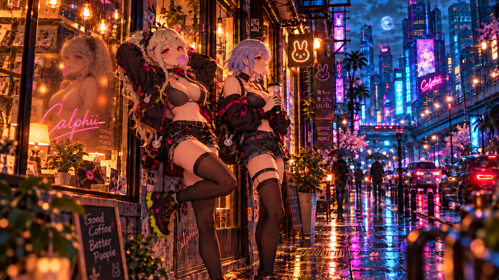 Neon-lit cyberpunk visual scene from Calphii